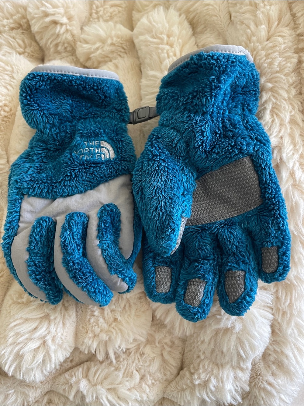 The North Face Kids Teal Plush Fleece Mittens with Grip